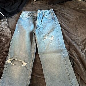 Zara Womens 6 90s High Rise Full Length Jeans Wide Leg Flare